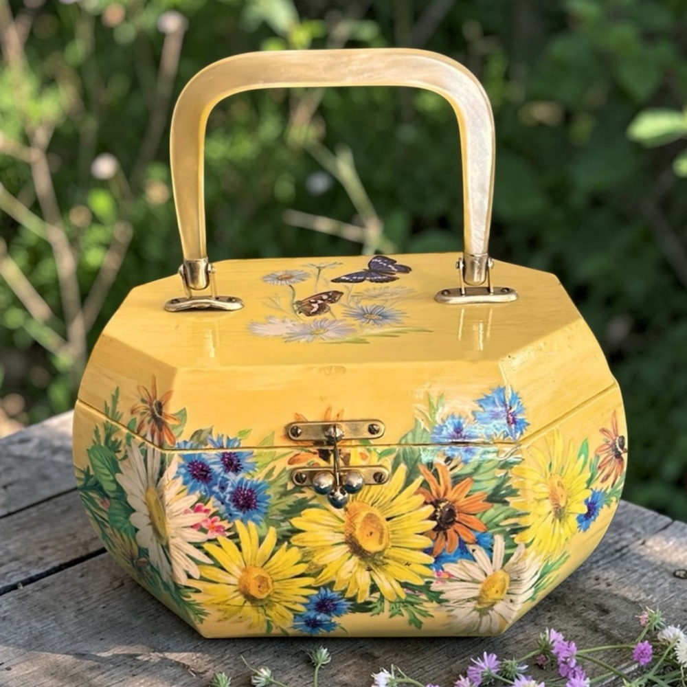 Vintage 1960’s Decoupaged Wood Box Purse